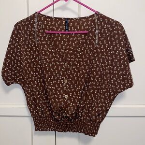 7DAYWKND Large Brown White Floral Print Top